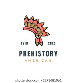 Native indian american ethnic hat pre history logo icon, hand drawn vintage vector illustration.