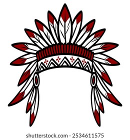 Native Indian American Hat Headdress Vector Illustration Red and White