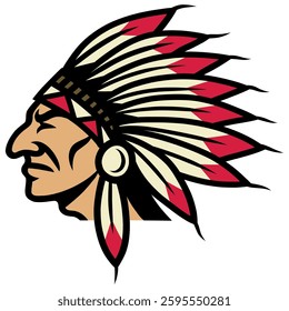 Native Indian American Head Headdress Vector Illustration Mascot Design