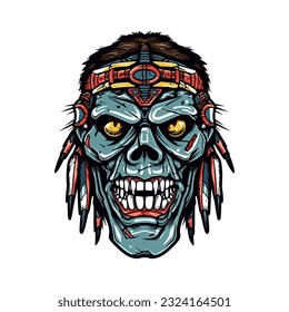 Native indian american skull head vector clip art illustration