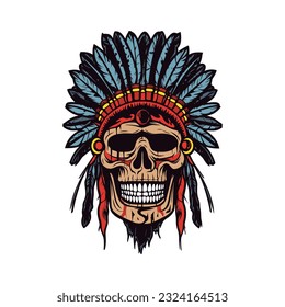 Native indian american skull head vector clip art illustration