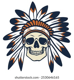 Native Indian American Skull Mascot Design Logo Vector Illustration