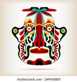 Native Indian American Style Mask. Ancient Tribal Religious Mask Illustration. Aztec Ornaments On Totem Souvenir. Vector File Is EPS8.