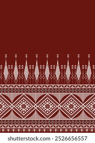 Native Indian American-inspired border pattern in burgundy. Features stylized floral motifs, geometric shapes, and traditional elements. Ideal for saree designs, textile borders, and ethnic.