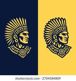 Apache índio nativo, silhueta do perfil principal do lado americano nativo, gráfico de tatuagem de t-shirt, dois estilos vintage diferentes com o endereço de cabeça intrincado tradicional e adornos.