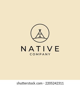 native indian camp badge logo vector icon template design