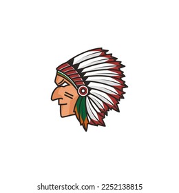 native indian chief headdress vector logo design illustration