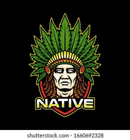 Native indian with dreadlock mascot logo