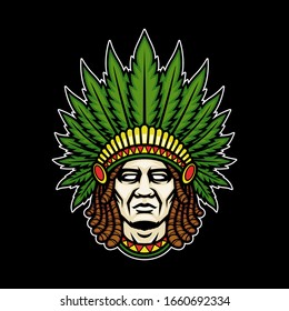 Native indian with dreadlock mascot logo