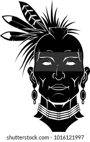 Native Indian Front View, Silhouette Illustration