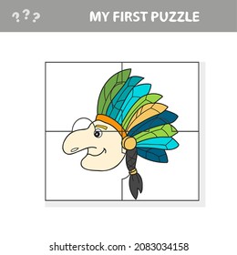 Native Indian man with feather headdress. My first page for kids. Jigsaw puzzle
