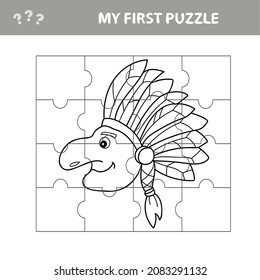 Native Indian man with feather headdress. My first page for kids and coloring page. Jigsaw puzzle