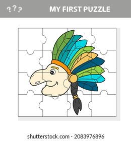 Native Indian man with feather headdress. My first page for kids. Jigsaw puzzle