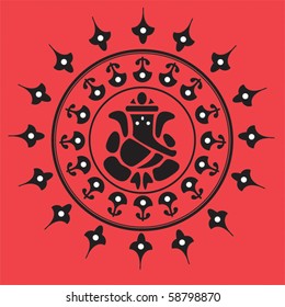 Native indian ornament with elephant looking God Ganesha in center/Native indian ornament with Ganesha.