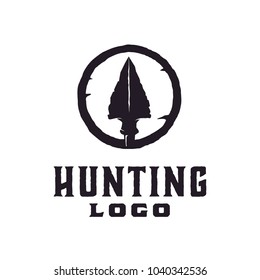 Native Indian Spear Arrowhead for Hunting, Hunt, Hunter Vintage Grunge Retro Hipster Logo Design 