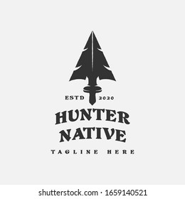 Native Indian Spear Arrowhead For Hunting, Hunt, Hunter Vintage Grunge Retro Hipster Logo Design
