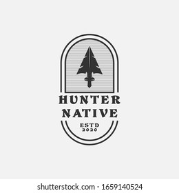 Native Indian Spear Arrowhead for Hunting, Hunt, Hunter Vintage Grunge Retro Hipster Logo Design