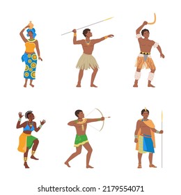 Native indigenous people in traditional clothes set vector illustration