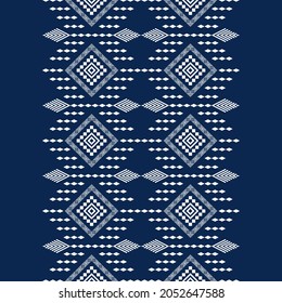 native indigo ethnic Ikat Oriental ethnic seamless pattern traditional background Design for carpet,wallpaper,clothing,wrapping,batik,fabric,Vector illustration embroidery style.