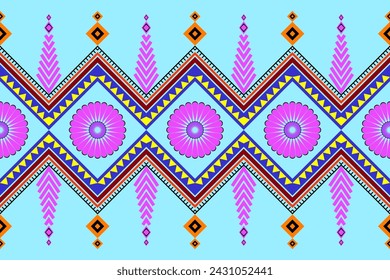Ikat Oriental étnico indigo nativo patrón sin fisuras tradicional de fondo Diseño para alfombra, papel pintado, ropa, envoltura, batik, tela, ilustración vectorial estilo de bordado.
