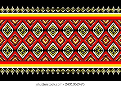 Ikat Oriental étnico indigo nativo patrón sin fisuras tradicional de fondo Diseño para alfombra, papel pintado, ropa, envoltura, batik, tela, ilustración vectorial estilo de bordado.
