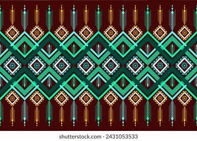 native indigo ethnic Ikat Oriental ethnic seamless pattern traditional background Design for carpet,wallpaper,clothing,wrapping,batik,fabric,Vector illustration embroidery style.