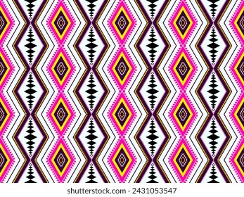 Ikat Oriental étnico indigo nativo patrón sin fisuras tradicional de fondo Diseño para alfombra, papel pintado, ropa, envoltura, batik, tela, ilustración vectorial estilo de bordado.