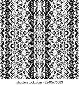 Native Ink Scribble Batik. Abstract Ink Art Print. Simple Ethnic Hand Vector. Seamless Aztec Art Pattern. Black Color Geometric Pattern. Black Colour Dark Doodle Pattern. Seamless Ink Tribal Vector