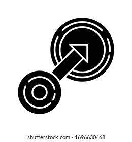 Native integration black glyph icon. Targeting in business strategy. Arrow go in circle. Marketing to focus group. Achieve goal. Silhouette symbol on white space. Vector isolated illustration