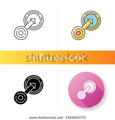 Native integration icon. Targeting in business strategy. Arrow go in circle. Marketing to focus group. Achieve goal. Linear black and RGB color styles. Isolated vector illustrations
