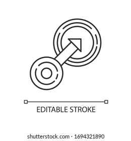 Native integration pixel perfect linear icon. Targeting in business strategy. Arrow go in circle. Thin line customizable illustration. Contour symbol. Vector isolated outline drawing. Editable stroke