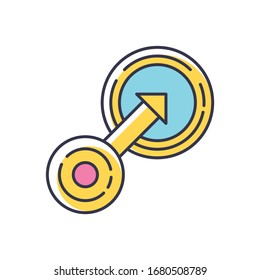Native integration RGB color icon. Targeting in business strategy. Arrow go in circle. Marketing to focus group. Achieve goal. Customization progress. Insert option. Isolated vector illustration