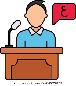 Native liturgical al-arabiyyah vector icon design, International Day of Language symbol Translation Services sign, Plurilingualism and Multilingualis, Arabic Teacher Giving Lecture on Rostrum concept