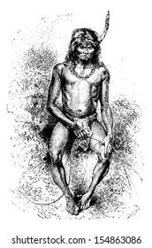 Native Man Making a Rope in Oiapoque, Brazil, drawing by Riou from a sketch by Dr. Crevaux, vintage engraved illustration. Le Tour du Monde, Travel Journal, 1880
