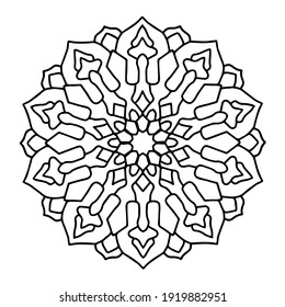 Native mandala arabesque art, simple easy and basic round floral art for beginners, adults and seniors. Mandalas coloring book page doodle mandalas flower on white background.