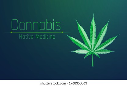 Medicina nativa, hoja de cannabis. Diseño de bajo estilo polaco. Fondo geométrico abstracto. Estructura de conexión de la luz del bastidor acústico. Diseño poligonal bajo. Concepto gráfico 3d moderno. Aislado