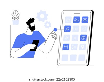 Native mobile app abstract concept vector illustration. Smartphone application, programming language, operating system, online store, marketplace, web browser, software abstract metaphor.