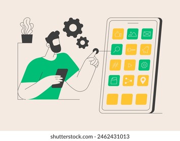 Native mobile app abstract concept vector illustration. Smartphone application, programming language, operating system, online store, marketplace, web browser, software abstract metaphor.