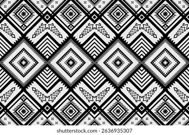 Native monochrome abstract Ethnic geometric black and white pattern. Tribal seamless background.. Aztec folk embroidery. Traditional African stripes. Design for carpet, wallpaper, wrapping, fabric
