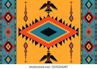 	Native Navajo American Southwestern  Pattern Textile Fabric Tribal Southwest Aztec navajo culture ,Yellow, red, blue, black for wallpaper,decoration,fashion,background ,carpet, rug,blanket