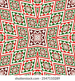 Native Navajo American Southwestern  seamless Pattern Textile Fabric motif bohemian Tribal Southwest Aztec navajo culture american indian repeat Green Red for wallpaper,decoration,fashion,background 