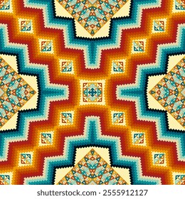 Native Navajo American Southwestern  seamless Pattern Textile Fabric motif bohemian Tribal Southwest Aztec navajo culture american indian repeat Green Red for wallpaper,decoration,fashion,background