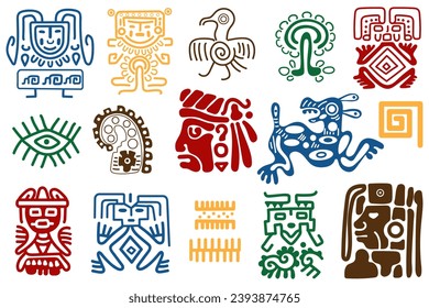 Native North American ornament, Indian culture, traditional pattern, ethnic tribal drawings. Collection of aztec, cherokee, apache, mayan elements. Isolated on white background. Vector illustration