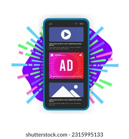 Native Online Advertising concept. Programmatic targeted ads marketing strategy. Mobile website with programmatic advertising media banner block. Boost digital marketing with native advertising