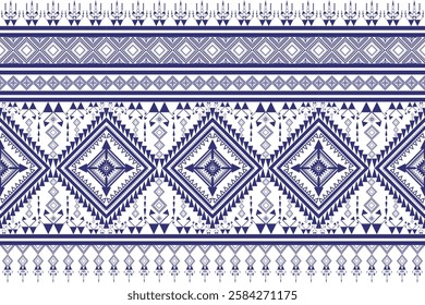 Native paisleys white elements Ethnic pattern. Geometric traditional Thai pattern fabric in blue background for textiles, carpet, wallpaper, clothing, Batik, Sarong, Silk