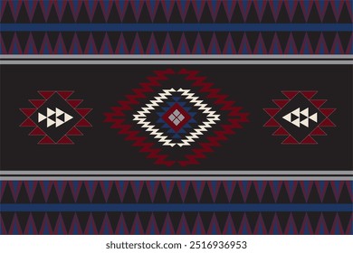 Patrón nativo americano, oriental étnico sin fisuras patrón tradicional diseño de fondo para la alfombra, Fondo de pantalla, batik, tela, estilo de bordado de Ilustración vectorial, tribal navajo, Vector sin fisuras para la materia textil.
