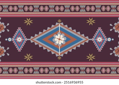 Indisches Muster amerikanisch, orientalisches ethnisches nahtloses Muster traditionelles Hintergrunddesign für Teppich, Tapete, Batik, Stoff, Vektorgrafik Stickerei Stil, Tribal Navajo, nahtloser Vektor für Textil.