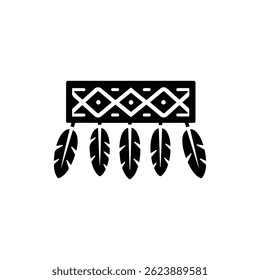 Native Pattern Border with Feathers Icon - Black Design