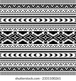 Diseño de patrones nativos al estilo tribal Navajo Azteca. Diseño de patrones étnicos impecables para la impresión de tejidos. Colores en blanco y negro.