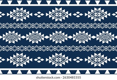 Native pattern. Embroidery ethnic fabric abstract concept. Design for handcraft ikat motif ornament white  and blue.